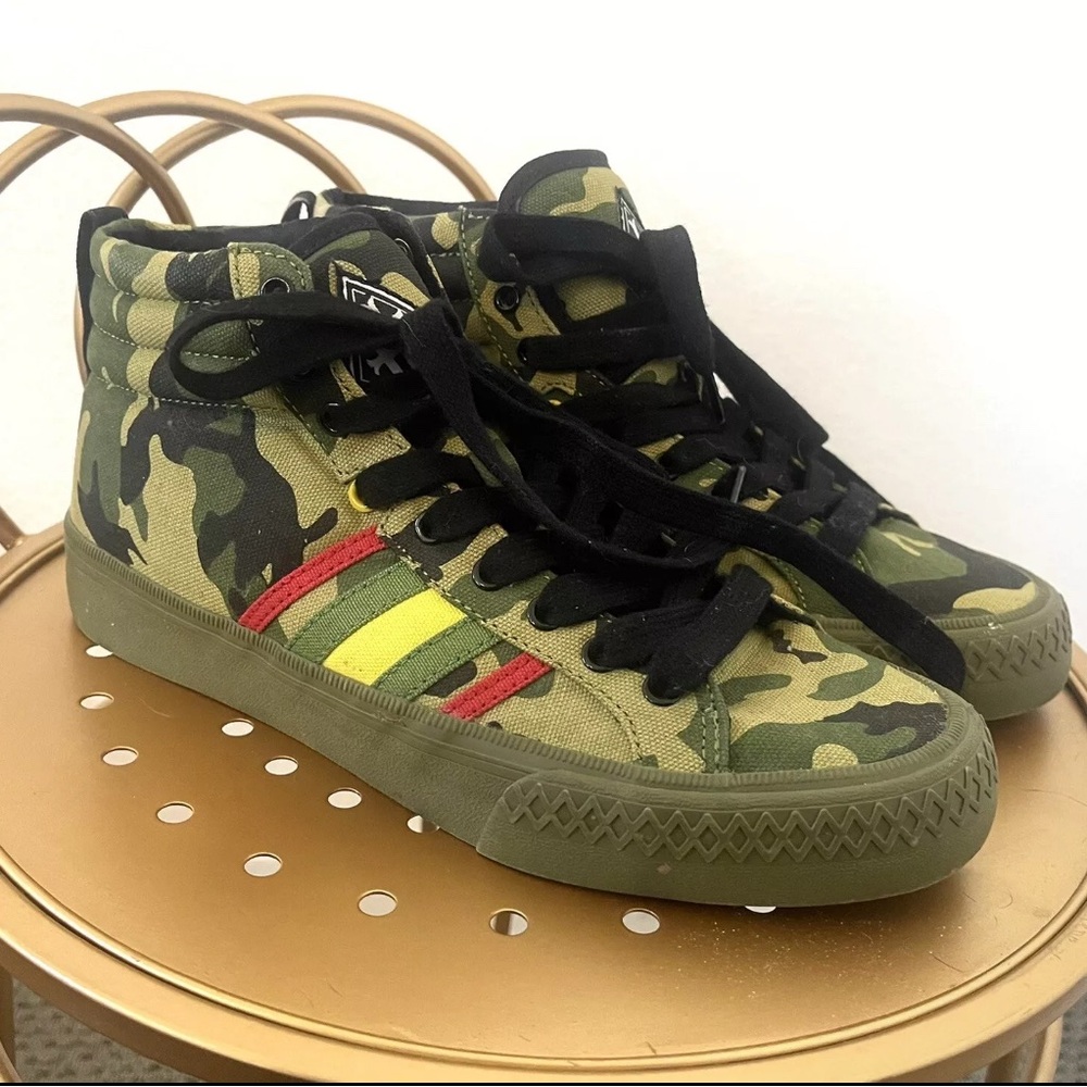 Rare Vintage NWOB Duane Peters (US Bombs) Camo Rasta HiTops Skate Shoes 7M/8.5W